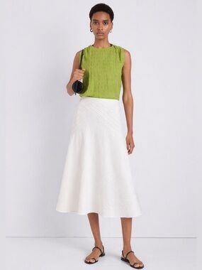 Ecologie White Linen A-Line Midi Skirt Sz medium Bias-Cut